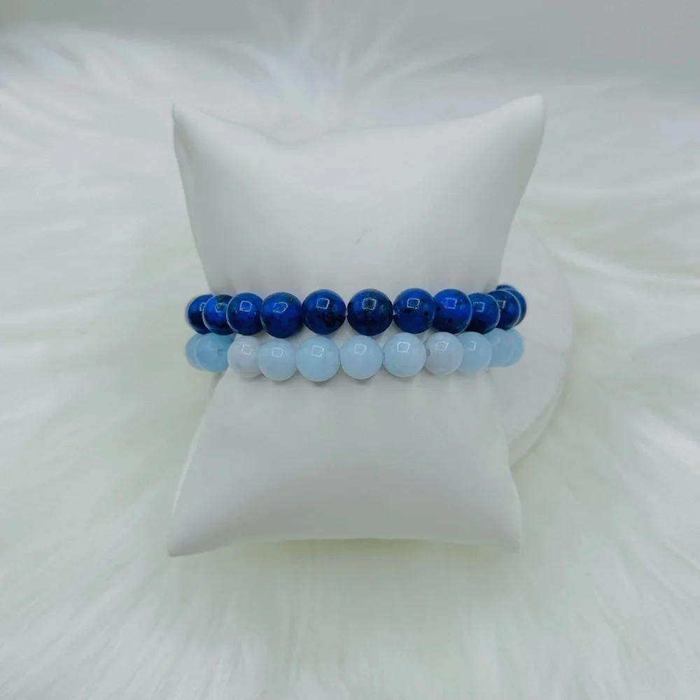 Double Blue Beaded 8mm Beads Bracelet